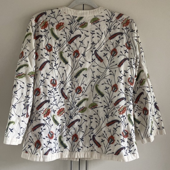 Embroidered Floral Print Linen Blend Jacket - Picture 2 of 12